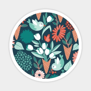 Midsummer I scream flower cones // pattern // green background green aqua and orange flowers bouquets Magnet